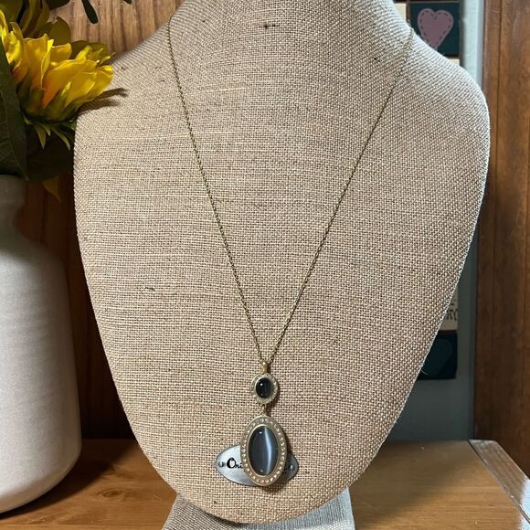 Lucky Brand Silver Teardrop Necklace with Turquoise Accent #LBNK7 - Picture 1 of 8